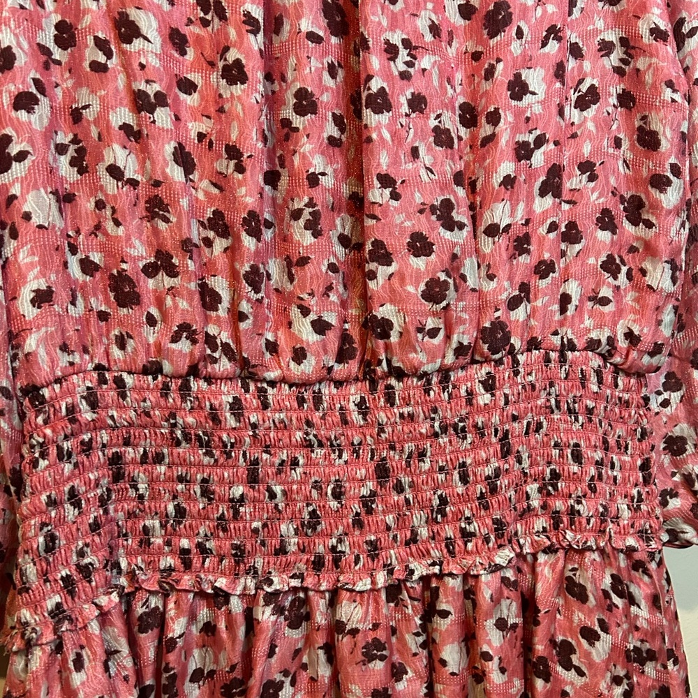 Ramy Brook Pink Floral Long-Sleeve Smocked Waist Mini Dress - Picture 8 of 11